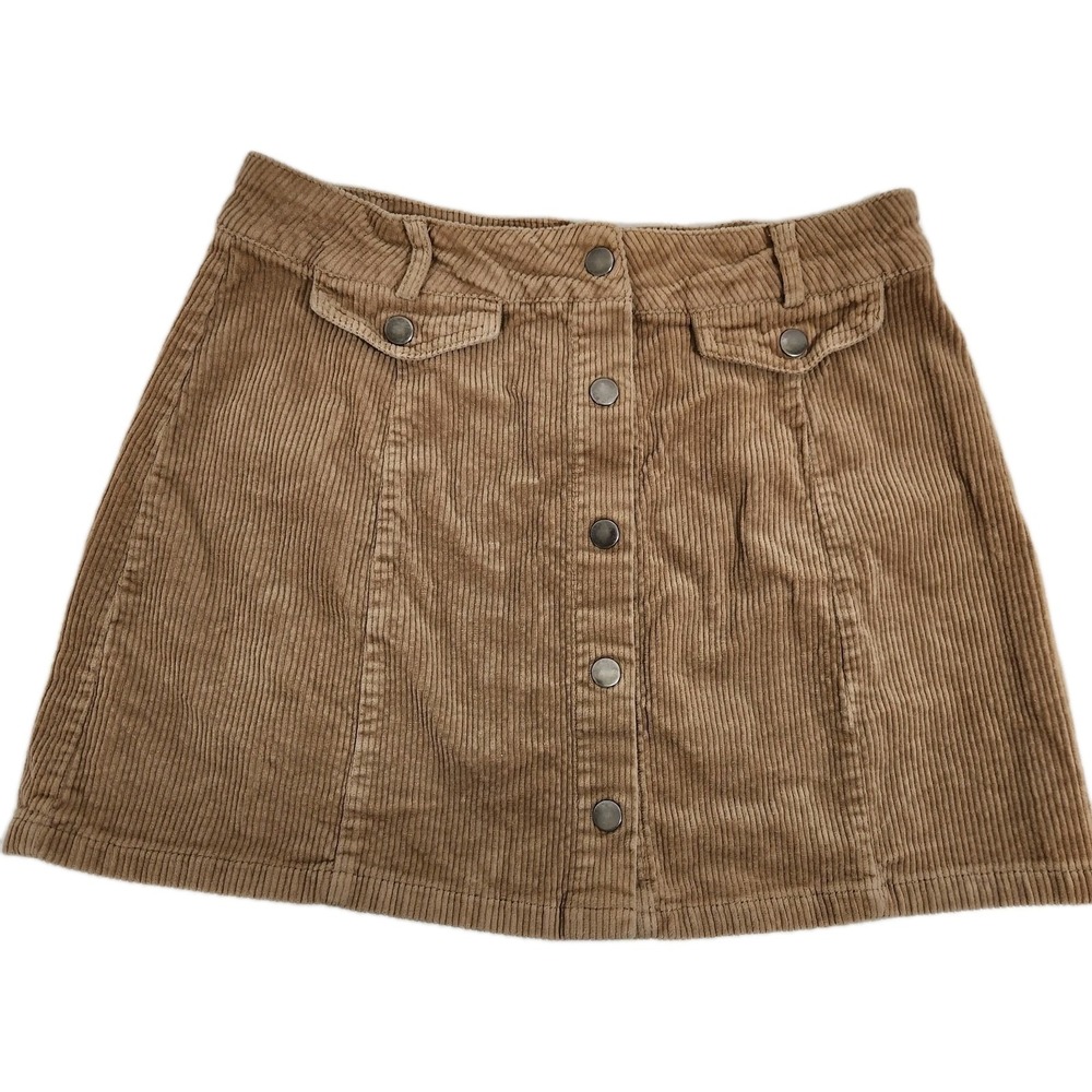 Love Tree Corduroy Mini Skirt Womens Medium Tan Snap Front A-Line‎ Cottagecore